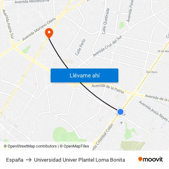 España to Universidad Univer Plantel Loma Bonita map