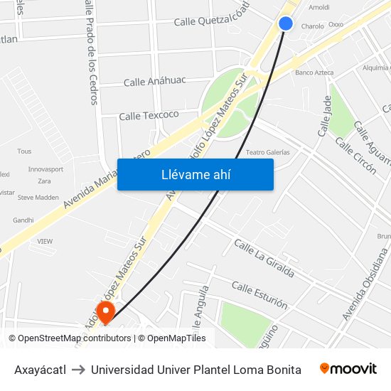 Axayácatl to Universidad Univer Plantel Loma Bonita map