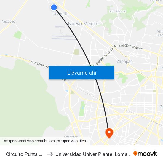 Circuito Punta Norte to Universidad Univer Plantel Loma Bonita map