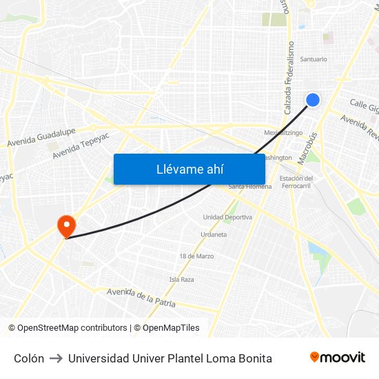 Colón to Universidad Univer Plantel Loma Bonita map