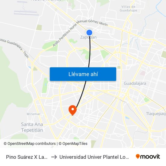 Pino Suárez X Laureles to Universidad Univer Plantel Loma Bonita map