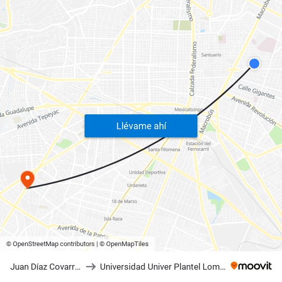 Juan Díaz Covarrubias to Universidad Univer Plantel Loma Bonita map