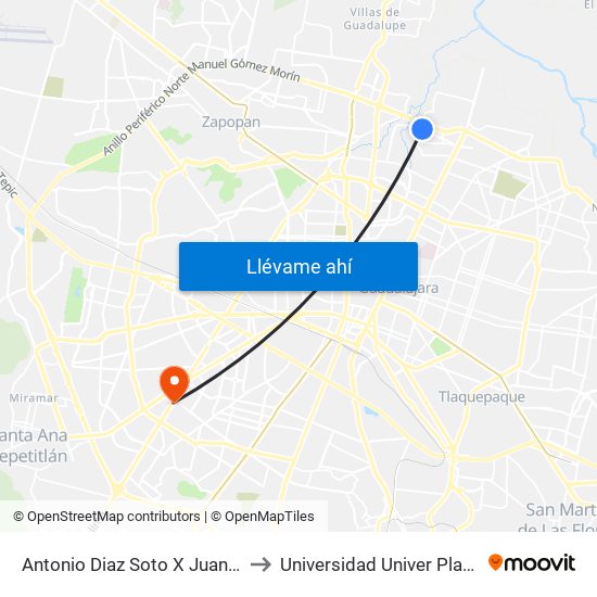 Antonio Diaz Soto X Juan Jose De La Garza to Universidad Univer Plantel Loma Bonita map