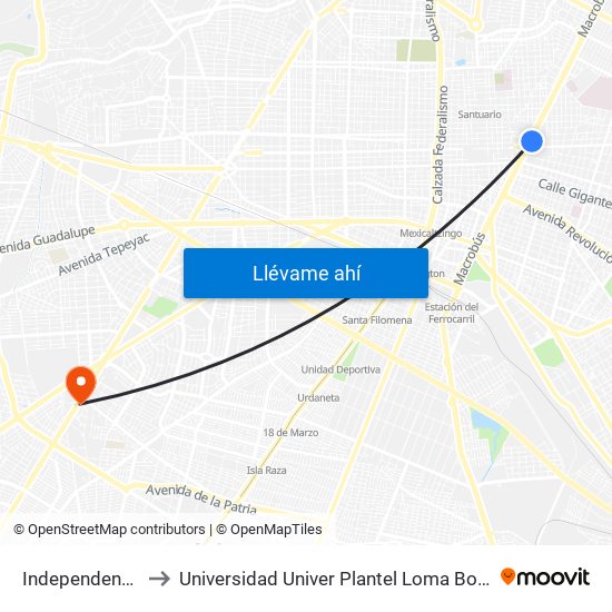 Independencia to Universidad Univer Plantel Loma Bonita map