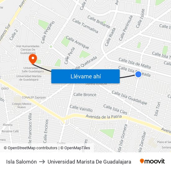 Isla Salomón to Universidad Marista De Guadalajara map