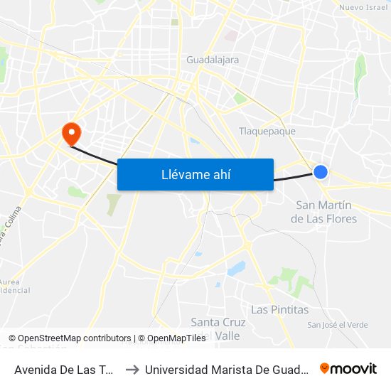 Avenida De Las Torres to Universidad Marista De Guadalajara map