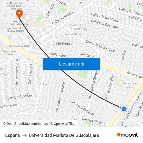 España to Universidad Marista De Guadalajara map