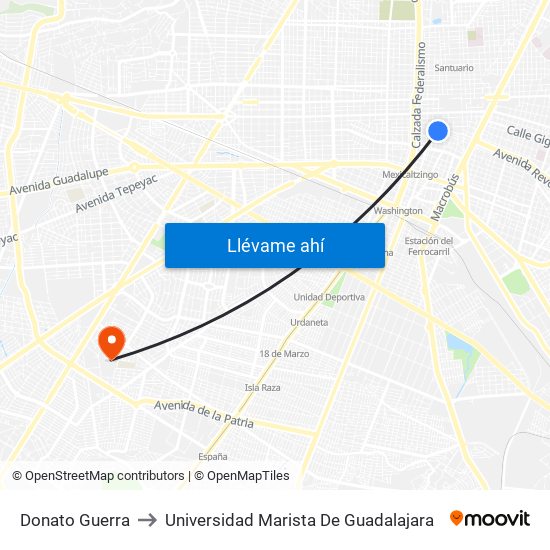 Donato Guerra to Universidad Marista De Guadalajara map