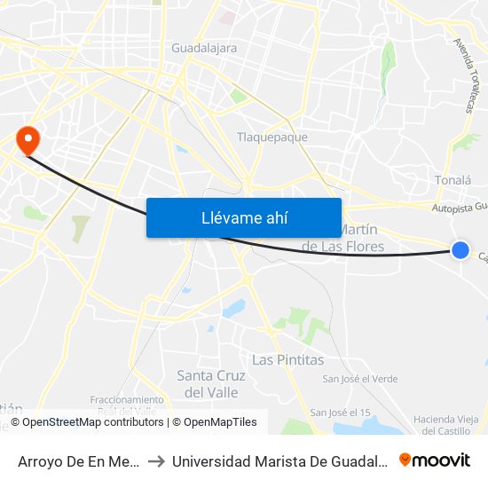 Arroyo De En Medio to Universidad Marista De Guadalajara map