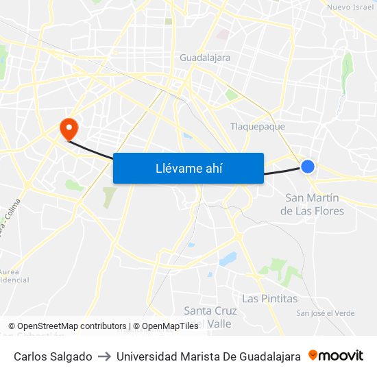 Carlos Salgado to Universidad Marista De Guadalajara map