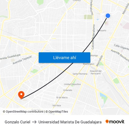 Gonzalo Curiel to Universidad Marista De Guadalajara map