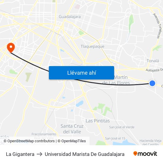 La Gigantera to Universidad Marista De Guadalajara map