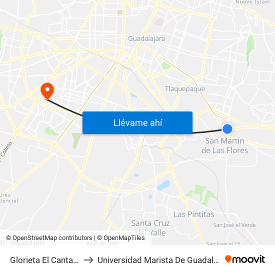 Glorieta El Cantarito to Universidad Marista De Guadalajara map