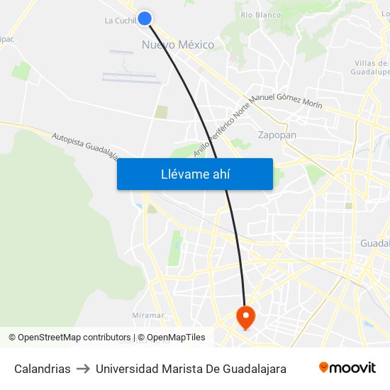 Calandrias to Universidad Marista De Guadalajara map