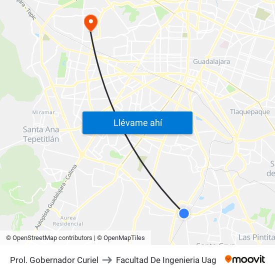 Prol. Gobernador Curiel to Facultad De Ingenieria Uag map