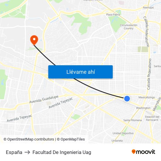 España to Facultad De Ingenieria Uag map