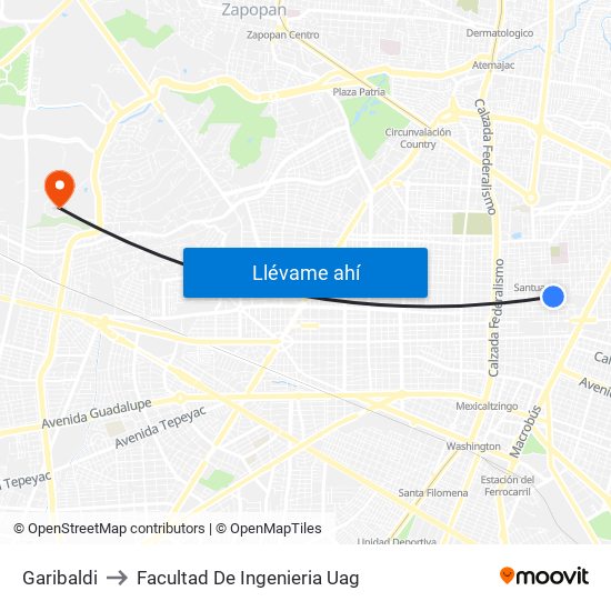 Garibaldi to Facultad De Ingenieria Uag map