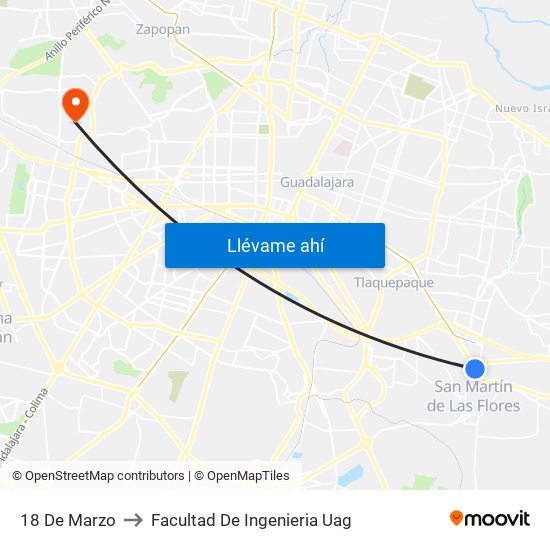 18 De Marzo to Facultad De Ingenieria Uag map