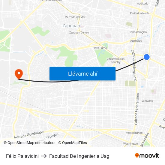 Félix Palavicini to Facultad De Ingenieria Uag map