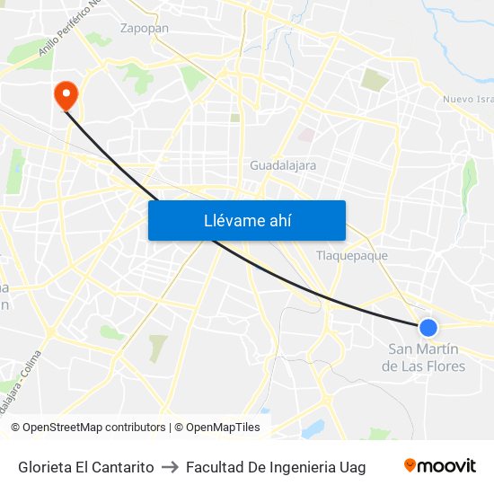 Glorieta El Cantarito to Facultad De Ingenieria Uag map