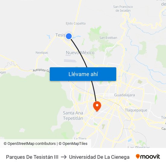 Parques De Tesistán III to Universidad De La Cienega map