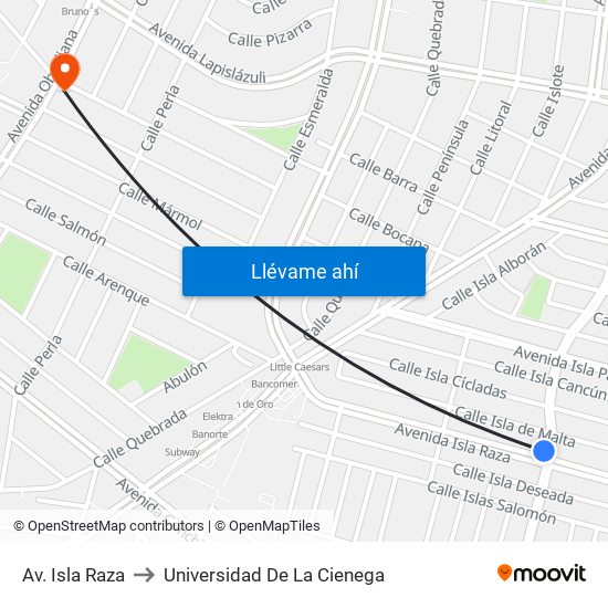 Av. Isla Raza to Universidad De La Cienega map