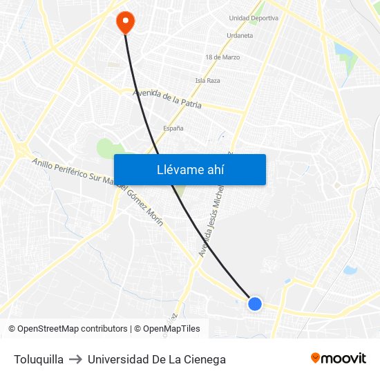 Toluquilla to Universidad De La Cienega map