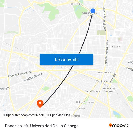 Donceles to Universidad De La Cienega map