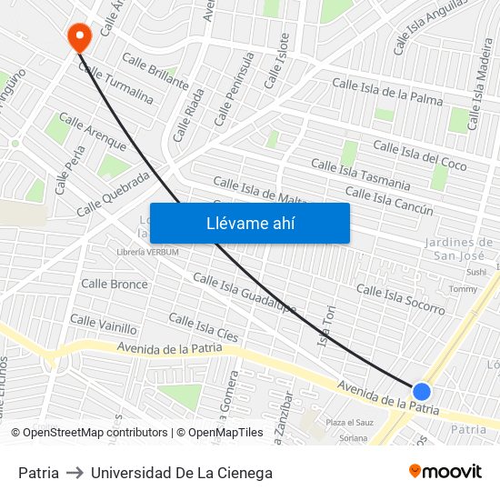 Patria to Universidad De La Cienega map