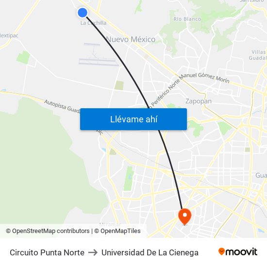 Circuito Punta Norte to Universidad De La Cienega map