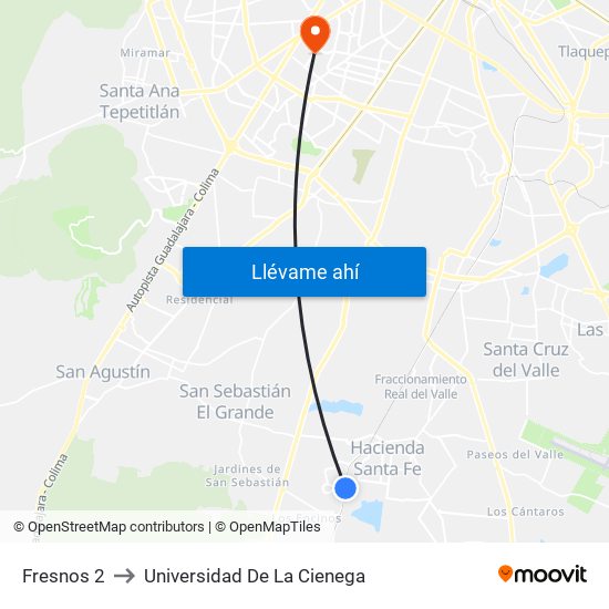 Fresnos 2 to Universidad De La Cienega map