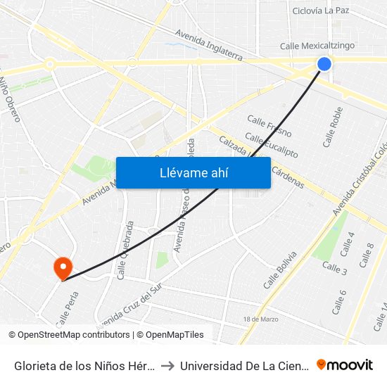 Glorieta De Los Niños Héroes to Universidad De La Cienega map