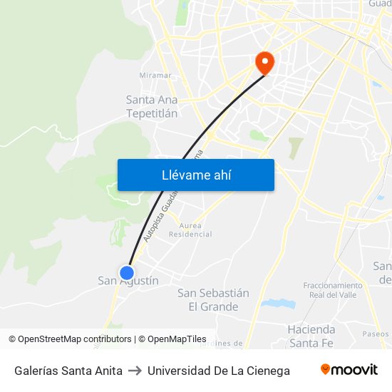 Galerías Santa Anita to Universidad De La Cienega map