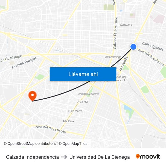 Calzada Independencia to Universidad De La Cienega map