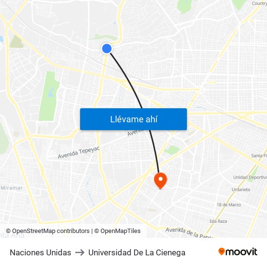 Naciones Unidas to Universidad De La Cienega map