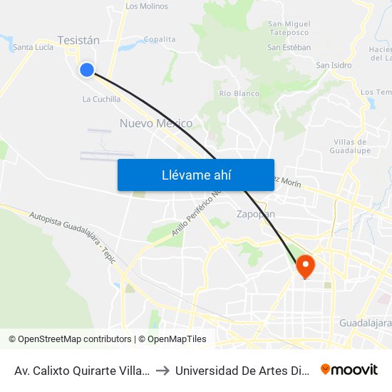 Av. Calixto Quirarte Villaseñor to Universidad De Artes Digitales map
