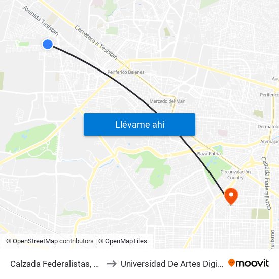 Calzada Federalistas, 1980 to Universidad De Artes Digitales map