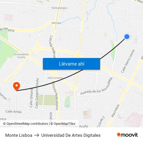 Monte Lisboa to Universidad De Artes Digitales map