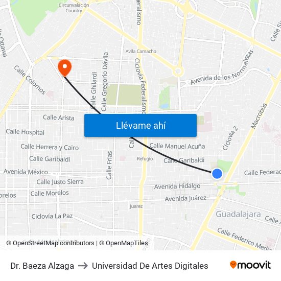 Dr. Baeza Alzaga to Universidad De Artes Digitales map