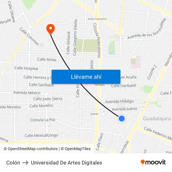 Colón to Universidad De Artes Digitales map