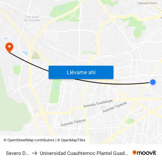 Severo Díaz to Universidad Cuauhtemoc Plantel Guadalajara map