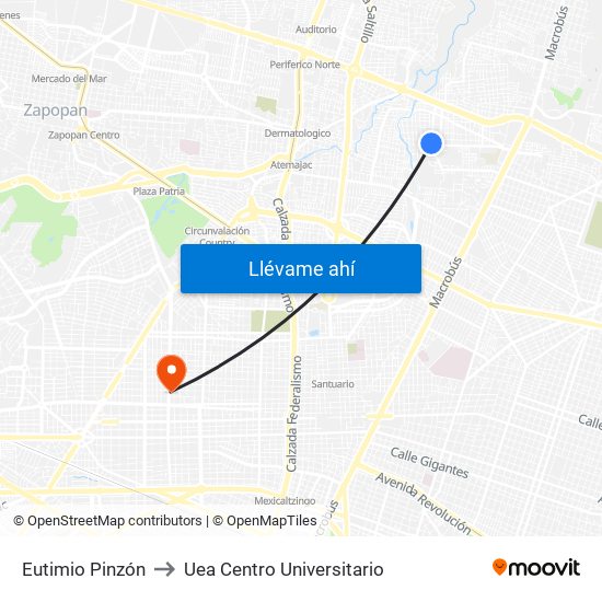 Eutimio Pinzón to Uea Centro Universitario map