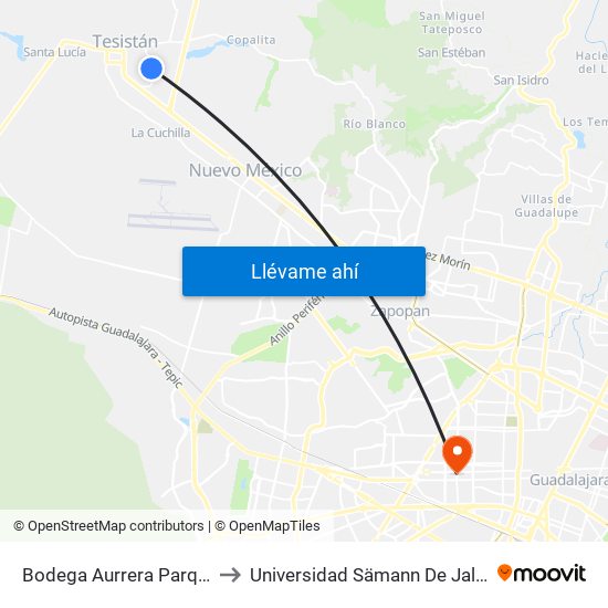 Bodega Aurrera Parques to Universidad Sämann De Jalisco map
