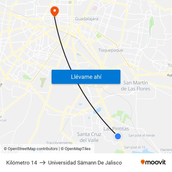 Kilómetro 14 to Universidad Sämann De Jalisco map