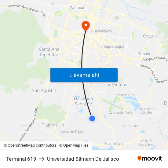 Terminal 619 to Universidad Sämann De Jalisco map