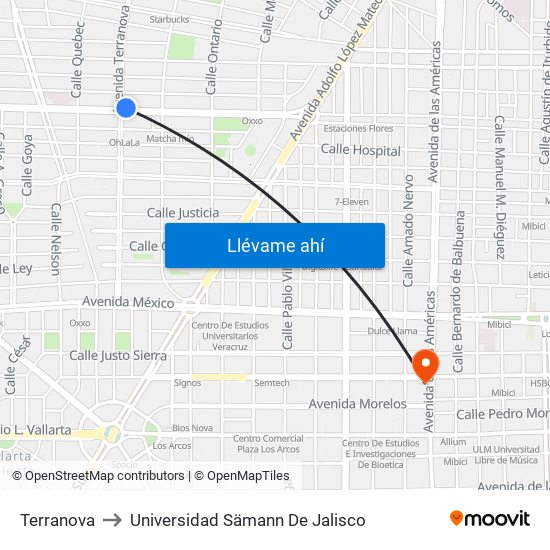 Terranova to Universidad Sämann De Jalisco map