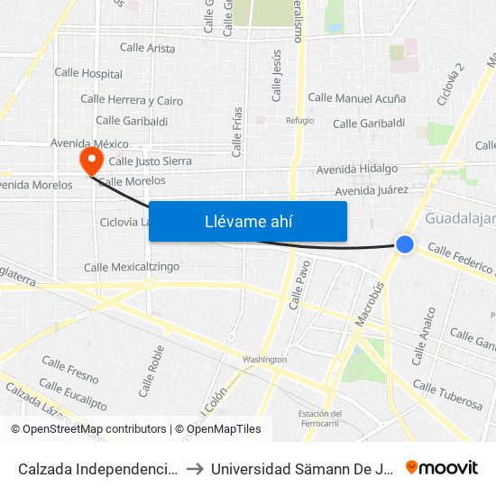Calzada Independencia Sur to Universidad Sämann De Jalisco map