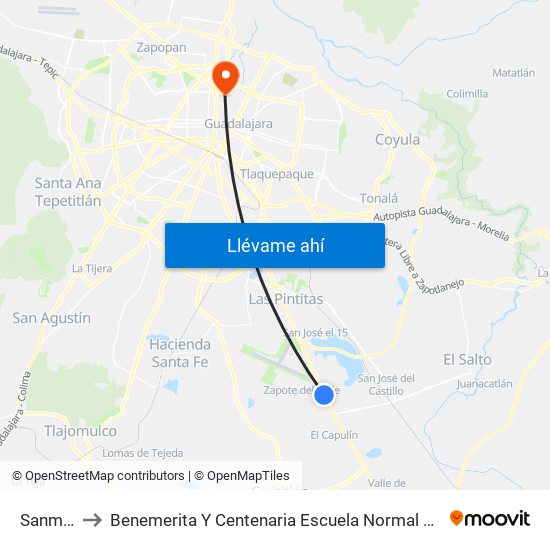 Sanmina to Benemerita Y Centenaria Escuela Normal De Jalisco map