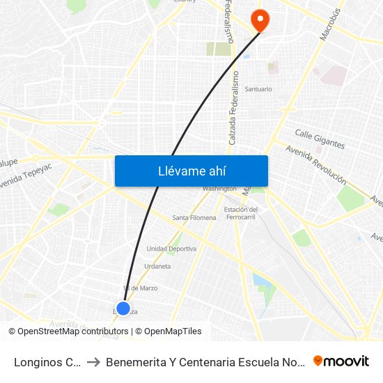 Longinos Cadena to Benemerita Y Centenaria Escuela Normal De Jalisco map