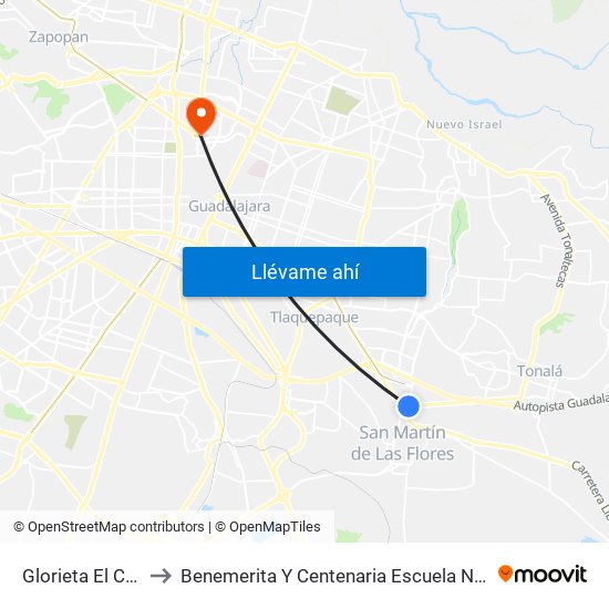 Glorieta El Cantarito to Benemerita Y Centenaria Escuela Normal De Jalisco map